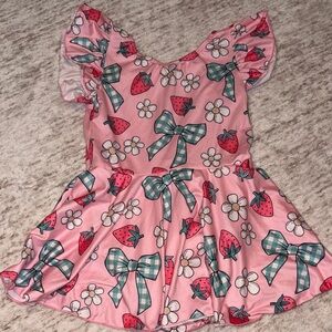 Pink Strawberry and Bow Kids Bodysuit
